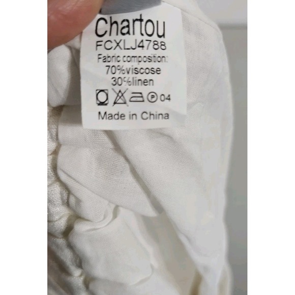 Chartou Linen Blend Wrap A Line Skirt Women's Large White Elastic Pockets Midi - Picture 8 of 9